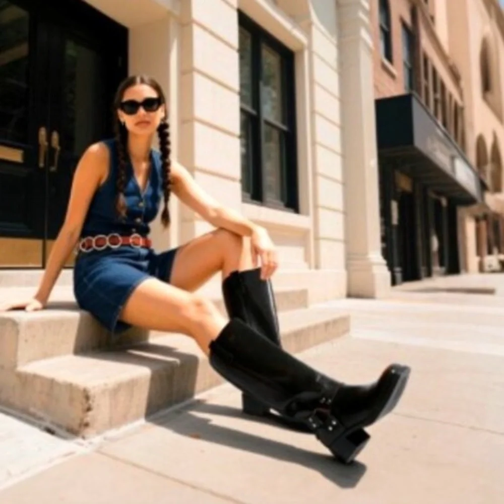 ◼️Steve Madden◼️Women’s Ruskin Engineer Black Heeled Boots  NWT - Picture 2 of 12
